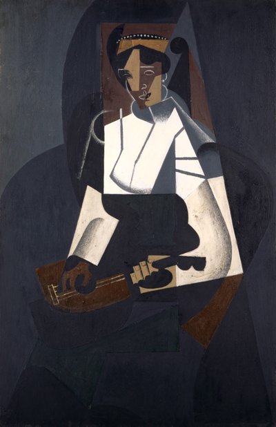 Kvinne med mandolin, etter Corot, 1916 (olje på kryssfiner) av Juan Gris
