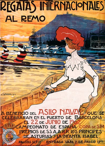 Plakat for et sportsarrangement ""International Rowing Regatta"", illustrasjon av Joan Llaverias i Labro (1865-1938). 22.06.1902. DR av Juan Llaverias Llabro