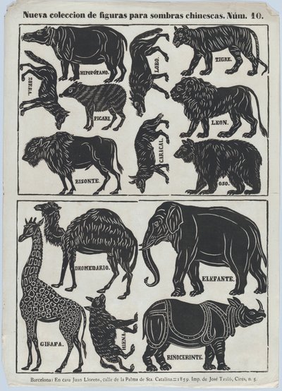 Ark 10 med figurer for kinesiske skyggedukker, 1859. av Juan Llorens