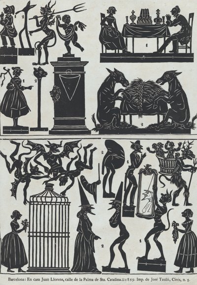 Ark 11 med figurer for kinesiske skyggedukker, 1859. av Juan Llorens