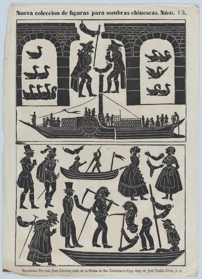 Ark 15 med figurer for kinesiske skyggedukker, 1859. av Juan Llorens
