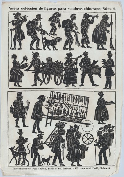 Ark 1 med figurer for kinesiske skyggedukker, 1859. av Juan Llorens