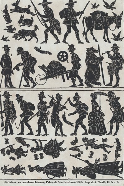Ark 2 med figurer for kinesiske skyggedukker, 1859. av Juan Llorens