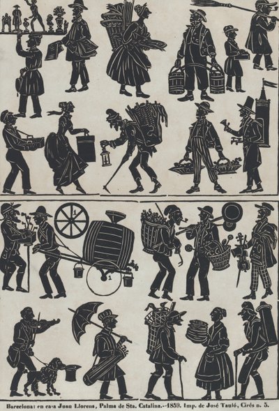 Ark 3 med figurer for kinesiske skyggedukker, 1859. av Juan Llorens
