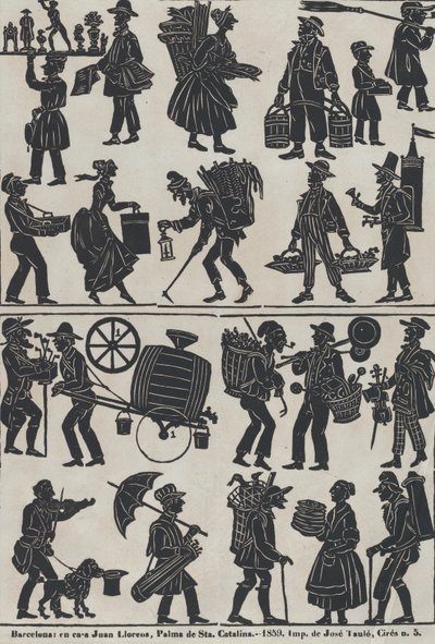 Ark 3 med figurer for kinesiske skyggedukker, 1859. av Juan Llorens