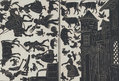Ark 6 med figurer for kinesiske skyggedukker, 1859. av Juan Llorens