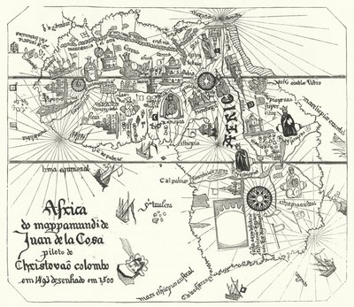 Afrika, fra Juan de la Cosas verdenskart fra 1500 (gravering) av Juan de la (after) Cosa