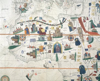 Detalj av Afrika og Middelhavsbassenget, av Juan de la Cosa, sjøkart av Juan de la Cosa