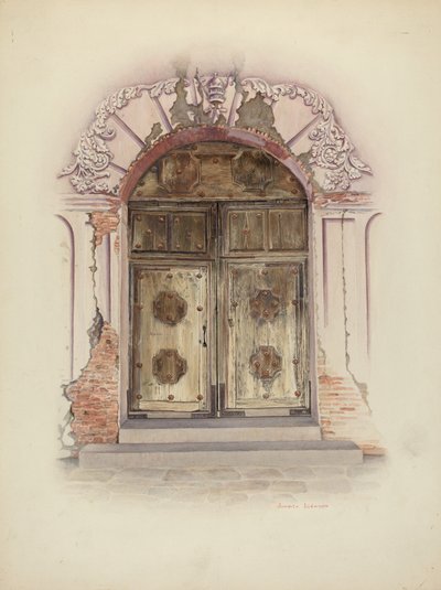 Døråpning og veggmaling, ca. 1941. av Juanita Donahoo