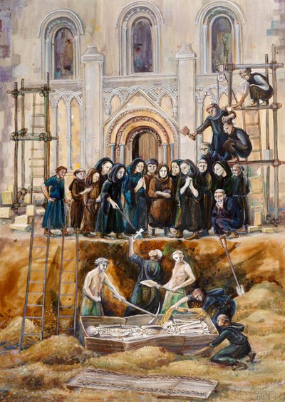 Ekshumering av Arthur og Guinivere ved Glastonbury Abbey, Somerset, 1193 2010 av Judith Dobie