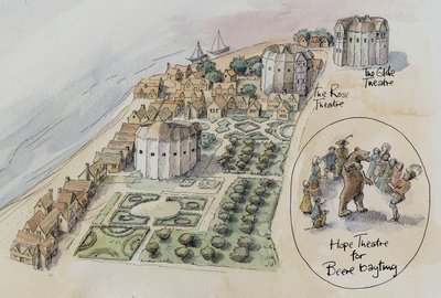 Hope Theatre, Rose Theatre og Globe Theatre, Southwark, London, c1647 2016. av Judith Dobie