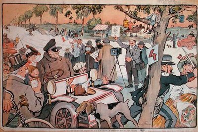 Karikatur av M. Fournier på vei til Paris-Berlin-rallyet av Jules Abel Faivre