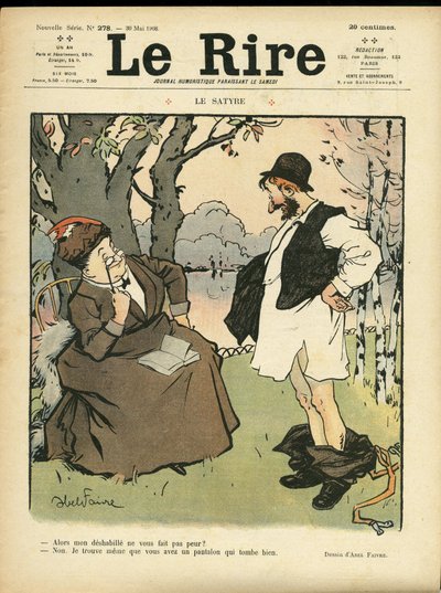 Illustrasjon av Abel Faivre (1867-1945) for omslaget til Le Lire, 30/05/08 - Satyren - Naturvegetasjon, Kjærlighet, Mote, Tre, Glass av Jules Abel Faivre