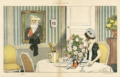 Illustrasjon av Abel Faivre (1867-1945) i Le Rire, 23/02/13 - Den glade enken - Republikkens president, portrett - Marianne, Fallieres Armand (1841-1931) av Jules Abel Faivre