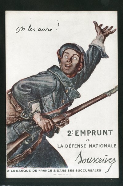 Postkort, Satirical in Colors: War of 14 -18, Borrowing, Patriotic Jornees - Soldiers Illustrasjon av Abel Faivre (1867-1945) av Jules Abel Faivre