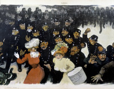 Demonstrasjon rundt 1901- tegning av GR¿N av Jules Alexandre Gruen or Grun