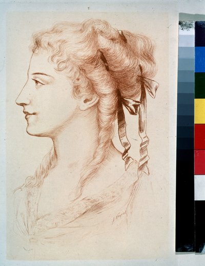 ""Profile Of A Young Lady"" (Portrait Of A Young Lady) Pennetegning av Jules Armand Hanriot (1853-1877) 1800-tallets statlige friluftsmuseum Peterhof, St. Petersburg av Jules Armand Hanriot