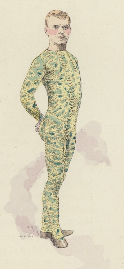 Sirkusgymnast i trikot (farge litho) av Jules Arsene (after) Garnier
