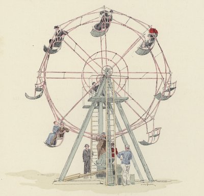 Fairground hjul (farge litho) av Jules Arsene (after) Garnier