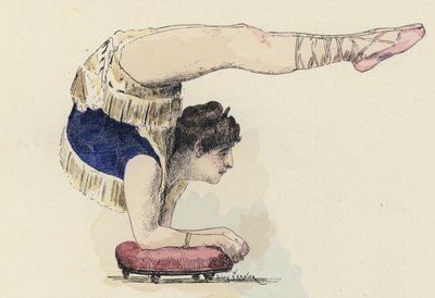 Kvinnelig gymnast gjør albuestativ (farge litho) av Jules Arsene (after) Garnier