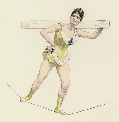 High-wire artiste (farge litho) av Jules Arsene (after) Garnier