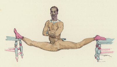 Mannlig turner som gjør splittene (farge litho) av Jules Arsene (after) Garnier
