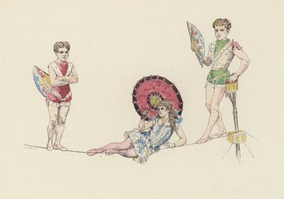 Tightrope artister (farge litho) av Jules Arsene (after) Garnier