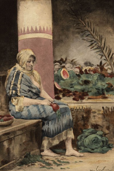 Livia Drusilla Augusta (58 f.Kr.), kone til den romerske keiseren Augustus (Octavian, Octavian eller latin Gaius Julius Caesar Octavianus) (61 f.Kr.–14 e.Kr.) skreller en grønnsak. Pantagruel. Illustrasjon av Jules Garnier. I «Rabelais et l#39;Oeuvre de Ju av Jules Arsene Garnier