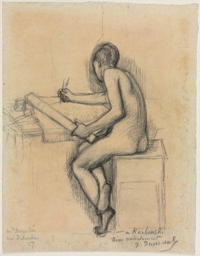 Studie av en sittende naken kvinnelig modelltegning av Jules Bastien Lepage