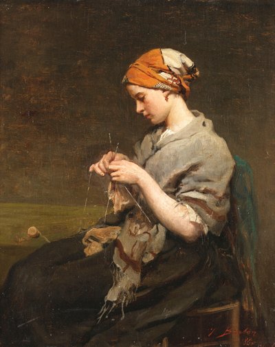 Jente strikker av Jules Breton