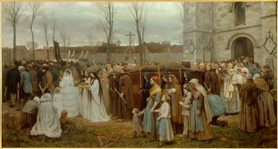 Plantingen av en Golgata-prosesjon foran en bretonsk kirke. Maleri av Jules Breton (1827-1906) 1858 Søn. 1,35x2,5 m Lille, musee des Beaux Arts - Erecting a Calvary. Prosesjon foran en bretonsk kirke. Maleri av Jules Breton (1827-1906), 1858 av Jules Breton