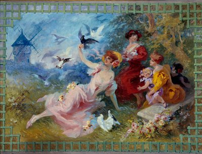 Allegorieluft som representerer unge kvinner og fugler. Kartong for billedvev av Jules Cheret (1836-1932) Nice fra 1900-tallet, Musee Cheret av Jules Cheret