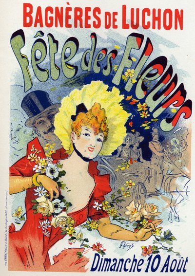 Kunst. Underholdning. Blomsterfest på Bagneres de Luchon. Plakat av Jules Cheret, Frankrike, ca. 1895 (plakat) av Jules Cheret