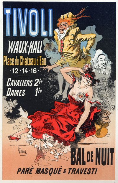 Kunst. Underholdning. Maskeradeball i Tivoli Waux Hall, Paris. Plakat av Jules Cheret, Frankrike, ca. 1870 (plakat) av Jules Cheret