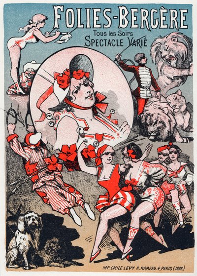 Kunst. Underholdning. Show på Folies Bergeres, Paris. Plakat av Jules Cheret, Frankrike av Jules Cheret