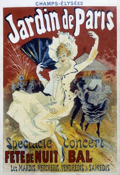 Jardin de Paris: show, konsert, nattfest og ball - plakat av Jules Chéret, sent på 1800-tallet av Jules Cheret