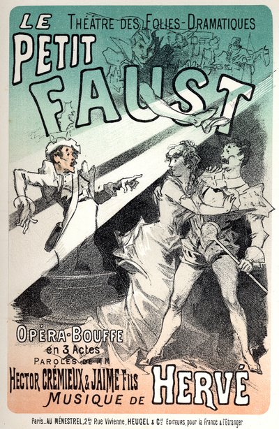 Musikk. Den lille Faust, operett av Herve. Plakat av Jules Cheret for en representasjon i Paris av Jules Cheret