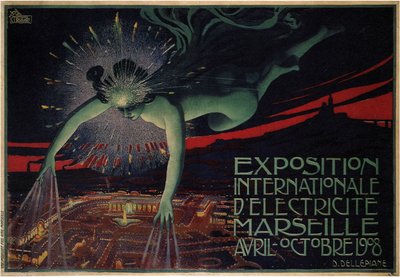 Plakat laget for den internasjonale utstillingen for elektrisitet i 1908 av Jules Cheret