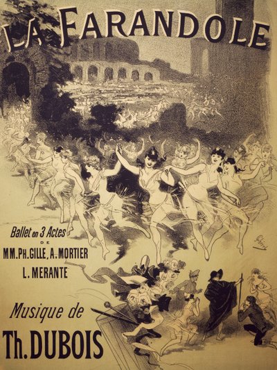Plakat for La Farandole, ballett av Gille, Mortier og Merante, musikk av Dubois, Theatre National de l