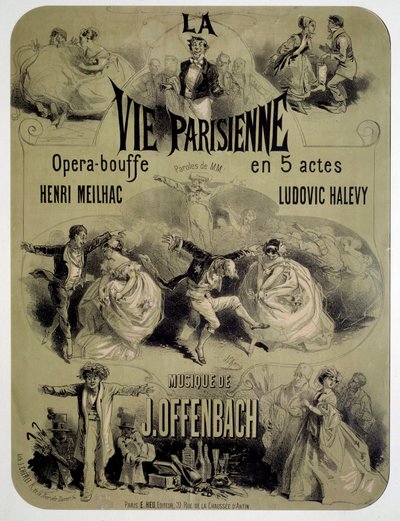 Plakat for operamat "Parisian life" av Jacques Offenbach (1819-1880) av Jules Cheret