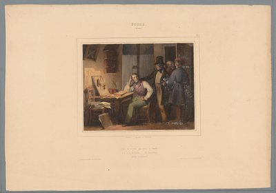 Tre venner ber en student gå ut med dem Etude (25 ans) (tittel på objekt) Dyder og laster (serietittel) Vice et Vertu, albummoral (...) (serietittel) av Jules  David