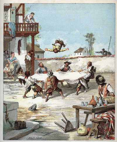 In Inn Sancho Panza is manhandled, he