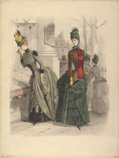 Two Women in Day Dresses: Preparatory drawing for a fashion plate from..., October 19, 1886.    1143958   no       norwegian Successfully Translated  Original: Allegory of the Dialectic (fresco) Translat: Allegory of the Dialectic (fresco) 1399549 no norwe av Jules David