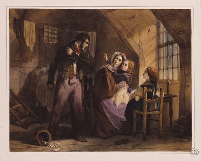 Last og dyd: Elendighet (fargelitografi) av Jules David