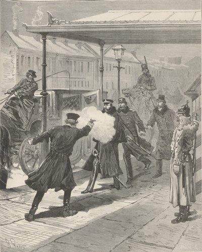 Attentatet på grev Mikhail Loris-Melikov. Fra Le Monde Illustré, 1880. av Jules Descartes Férat