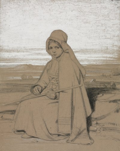 En sittende gjeterinne av Jules Dupré