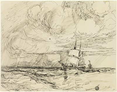 Skip til sjøs under storm av Jules Dupré