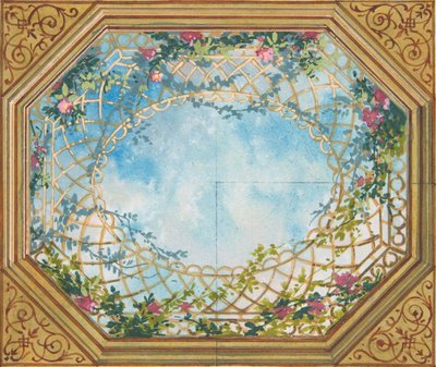 Design for et tak malt med skyer, espalier og roser, andre halvdel av 1800-tallet. Skapere: Jules-Edmond-Charles Lachaise, Eugène-Pierre Gourdet. av Jules Edmond Charles Lachaise and Eugène Pierre Gourdet