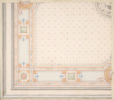 Design for et tak recto, målinger med designkode verso, andre halvdel av 1800-tallet. Skapere: Jules-Edmond-Charles Lachaise, Eugène-Pierre Gourdet. av Jules Edmond Charles Lachaise and Eugène Pierre Gourdet