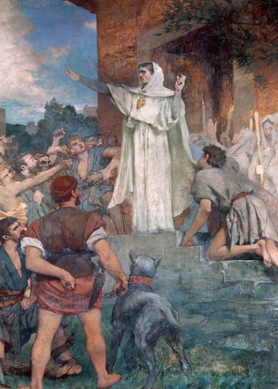 Saint Genevieve beroliger pariserne av Jules Elie Delaunay